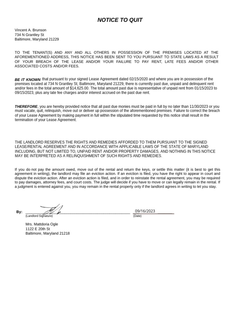 Failure To Pay Notice | PDF | Lease | Eviction