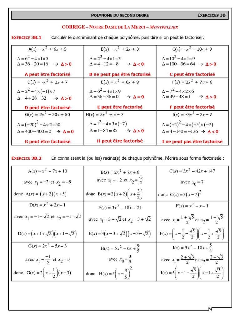 Exercices de factorisation polynômes 2D | PDF