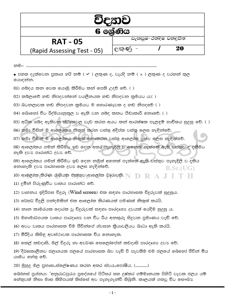Grade 6 Science Rat 05 | PDF