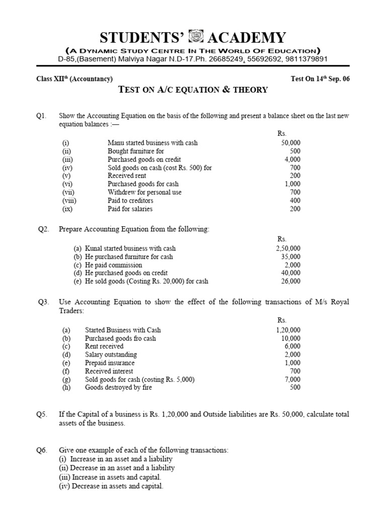 Accounting Equations | PDF | Liability (Financial Accounting) | Cash