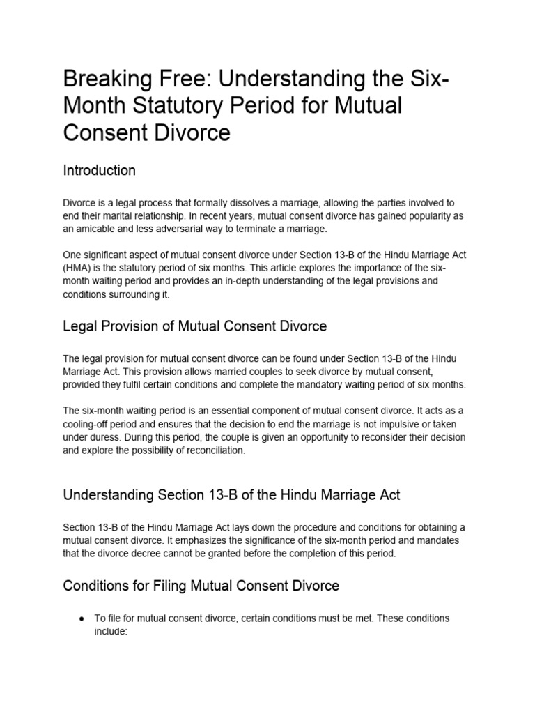 Understanding The SixMonth Statutory Period For Mutual Consent Divorce