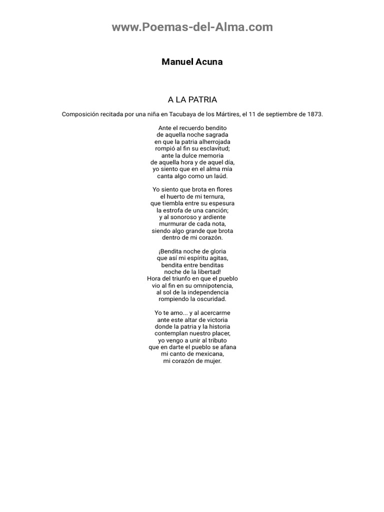 Imprimir A LA PATRIA de Manuel Acuna | PDF