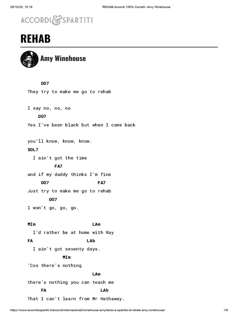 REHAB Accordi 100% Corretti - Amy Winehouse | PDF | Singles | Song ...