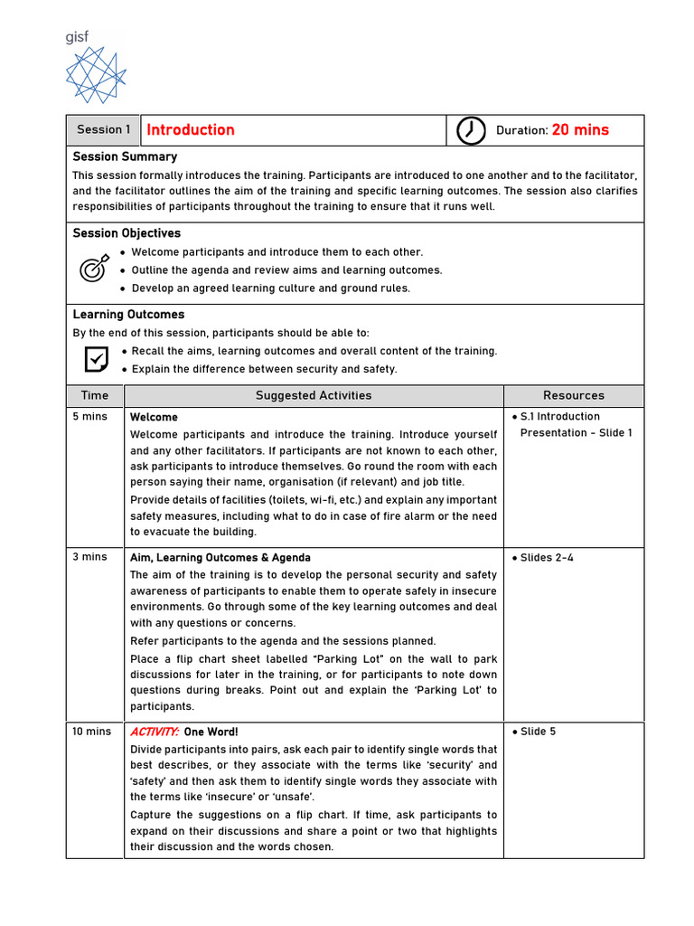 S 1 Introduction Pss Session Plan Pdf