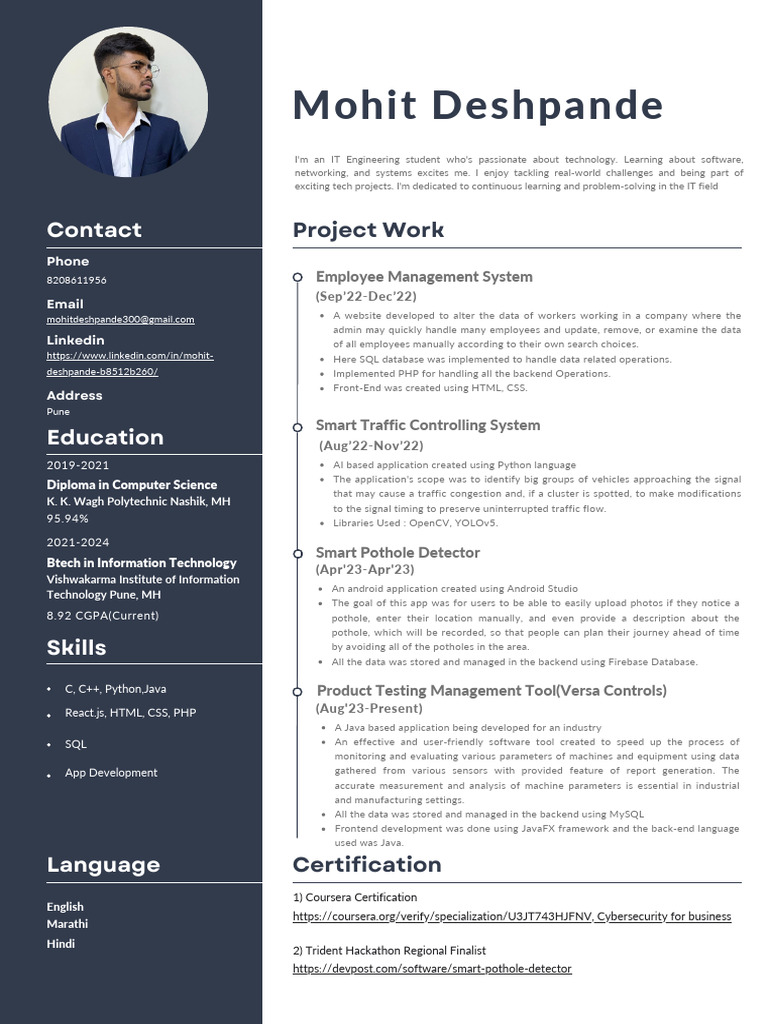 IT Student Projects & Skills Overview | PDF | Mobile App | Databases