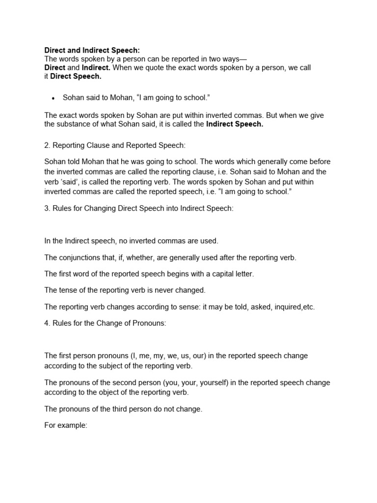 Direct And Indirect Speech Pdf Verb Semantics