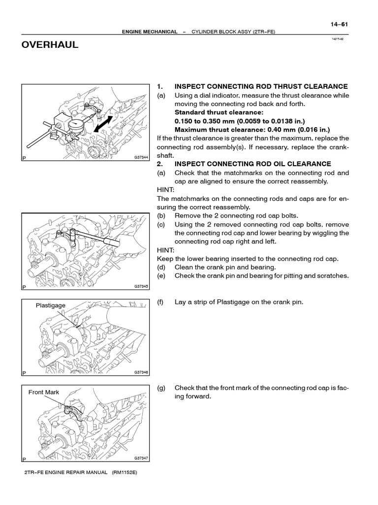 Overhaul 1. Inspect Connecting Rod Thrust Clearance PDF Piston
