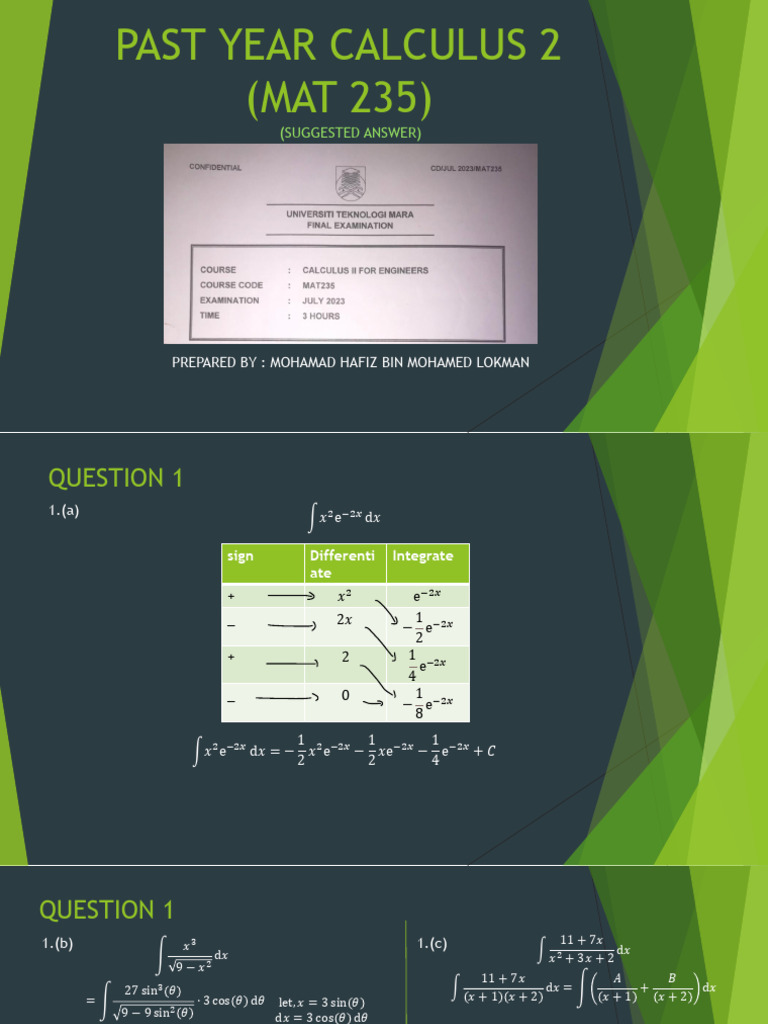 Past Year Calculus 2 Mat 235 Suggested Answer Pdf Equations