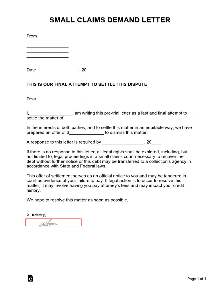 Small Claims Demand Letter PDF