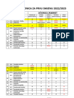 Raspored Učionica Za Prvu Smjenu 2022-2023 12.09.2023