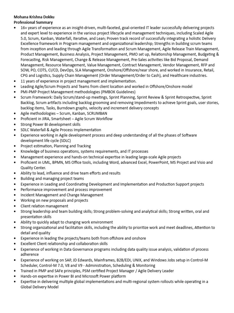 Mohana Krishna Dokku - Program Manager | PDF | Scrum (Software ...