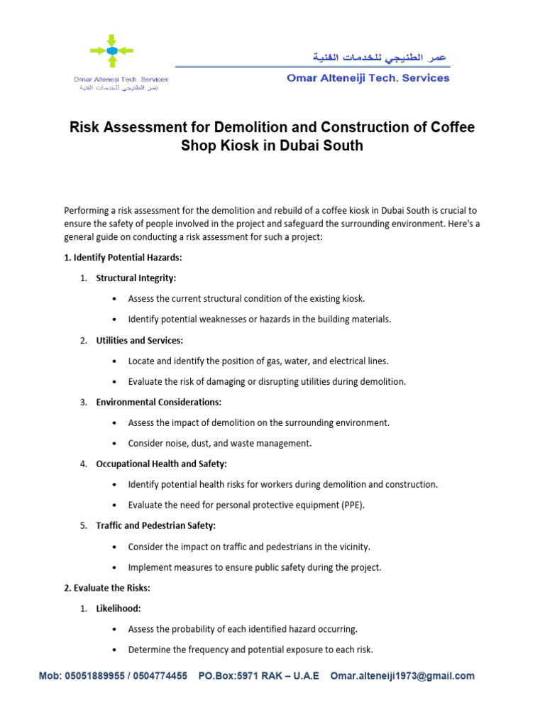Risk Assessment for Coffee Kiosk in Dubai South | PDF | Business ...