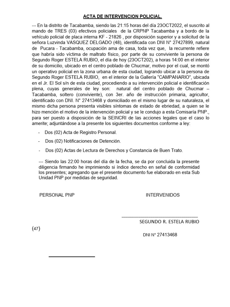 Intervención Policial a Estela Rubio | PDF | Justicia | Crimen y violencia