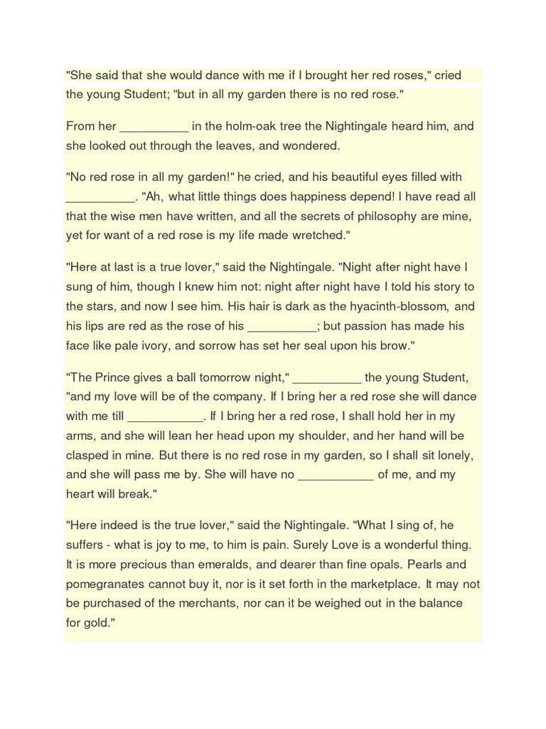 The Nightingale and The Rose Quiz PDF