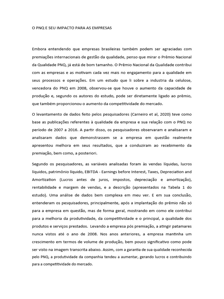 Impacto do PNQ nas Empresas Brasileiras | PDF | Qualidade (negócios ...