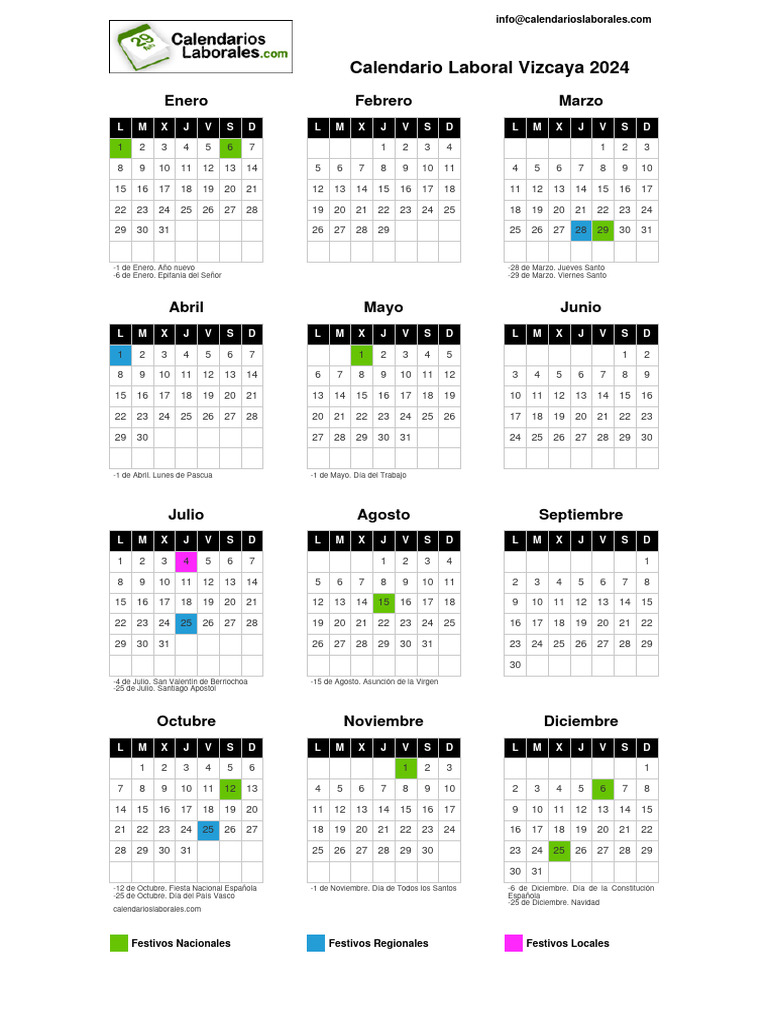 Calendario Laboral Vizcaya 2024 | PDF | Calendario | Fiestas cristianas ...