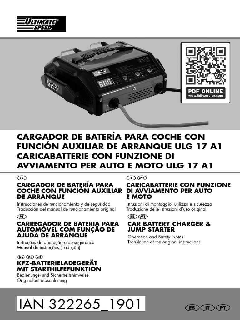 Cargador de batería para coche con función auxiliar de arranque