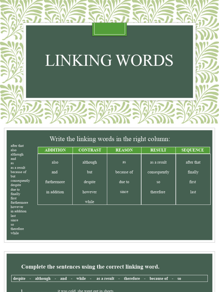 Linking Words: Usage and Examples | PDF | Career & Growth | Sports ...