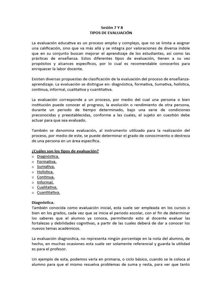 Tipos de Evaluación Educativa | PDF | Evaluación | Aprendizaje
