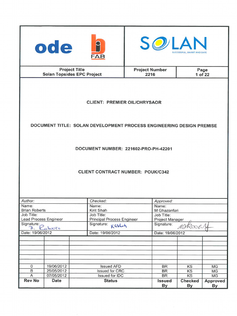 221602 Pro Ph 42201 Rev 0 Process Design Premise Pdf