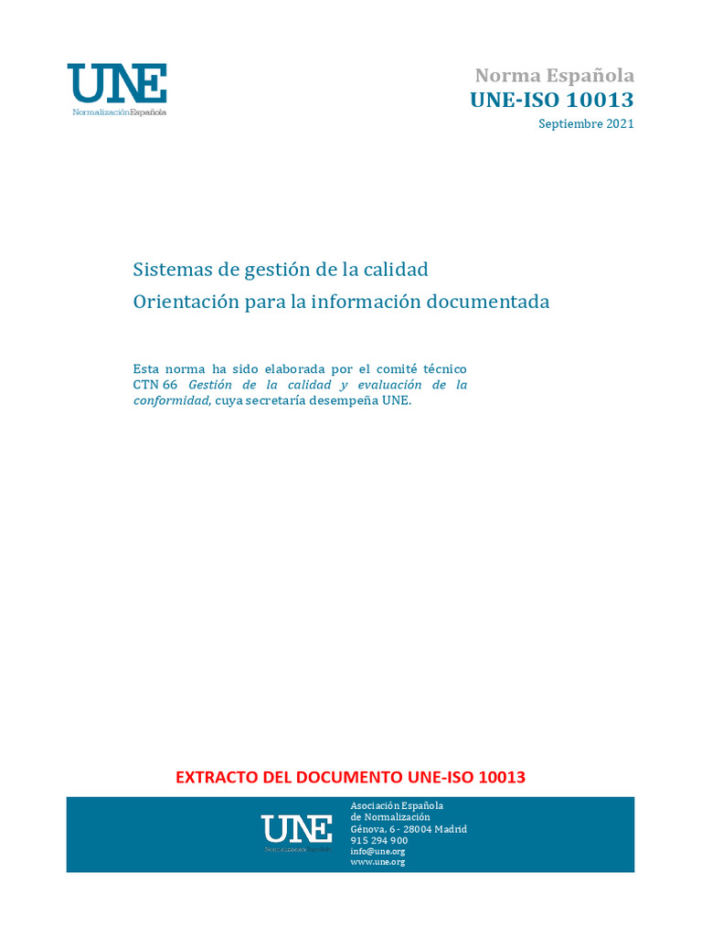 UNE-ISO 10013:2021 - Gestión de Calidad | PDF | Sistema de manejo de ...