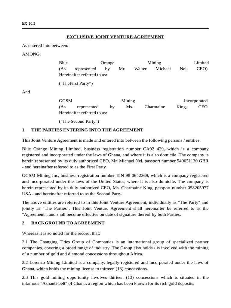 Mining Joint Venture Agreement Template | PDF