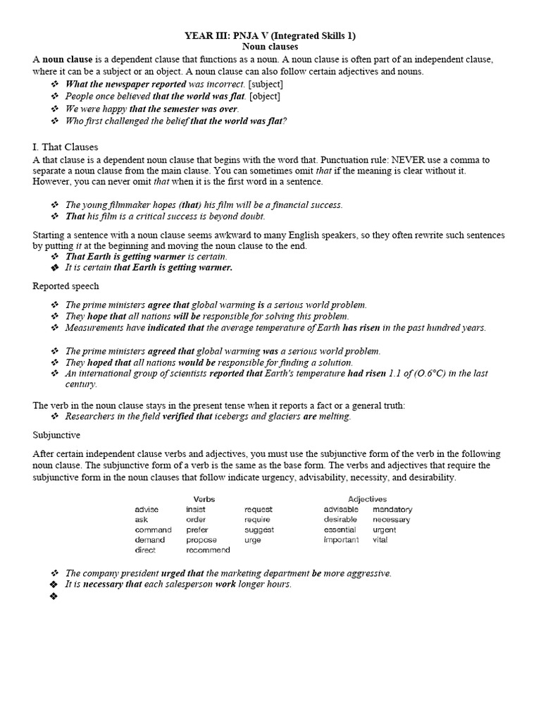 Language Focus - Noun Clauses - HANDOUT | PDF