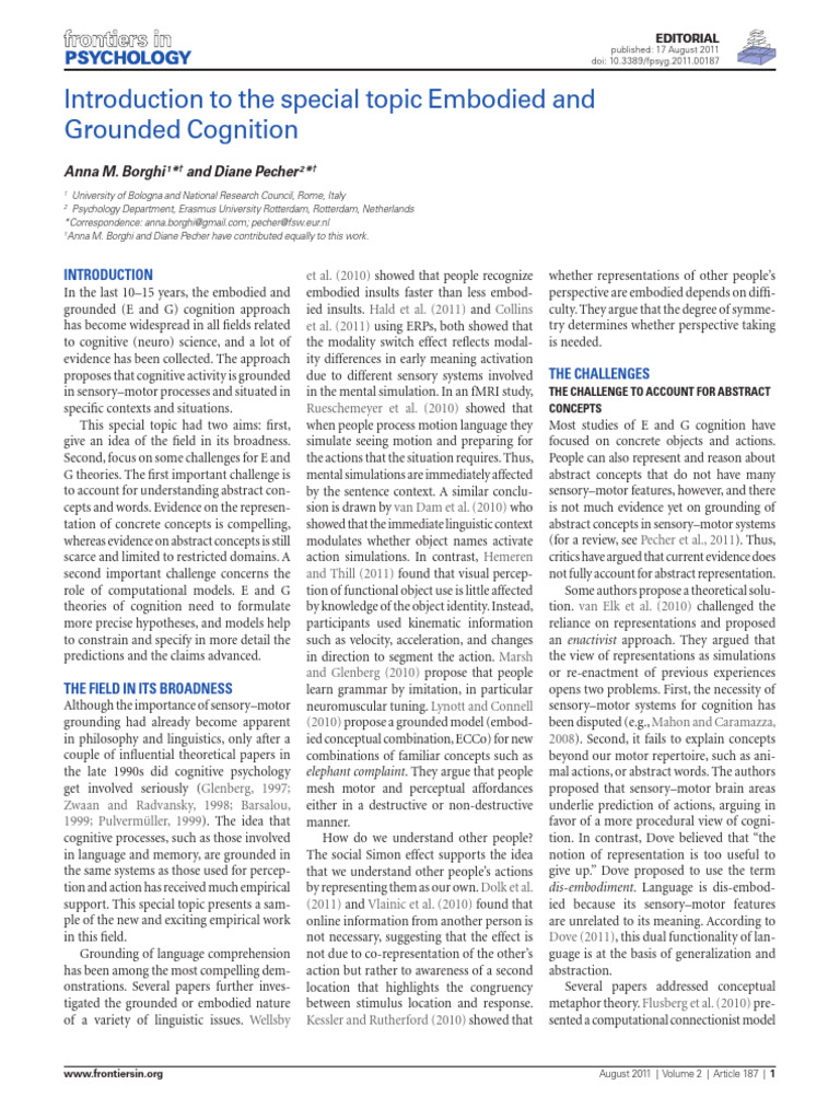 Challenges in Embodied Cognition | PDF | Embodied Cognition | Concept