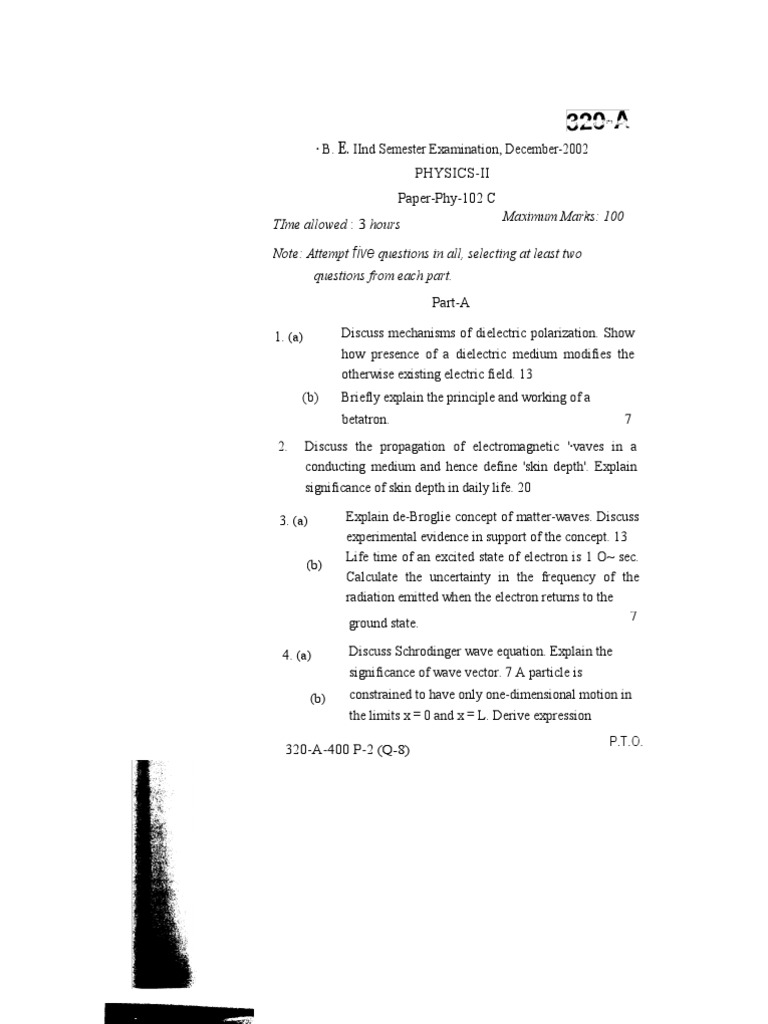 Physics II Dec 2002 | PDF | Electron | Schrödinger Equation
