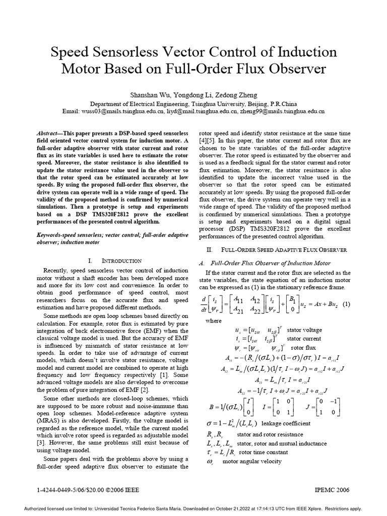 Speed Sensorless Vector Control of Induction Motor Based On Full-Order ...
