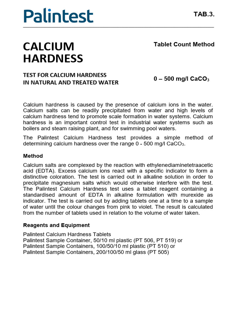 Calcium Hardness Testing Procedure | PDF | Cooking, Food & Wine ...