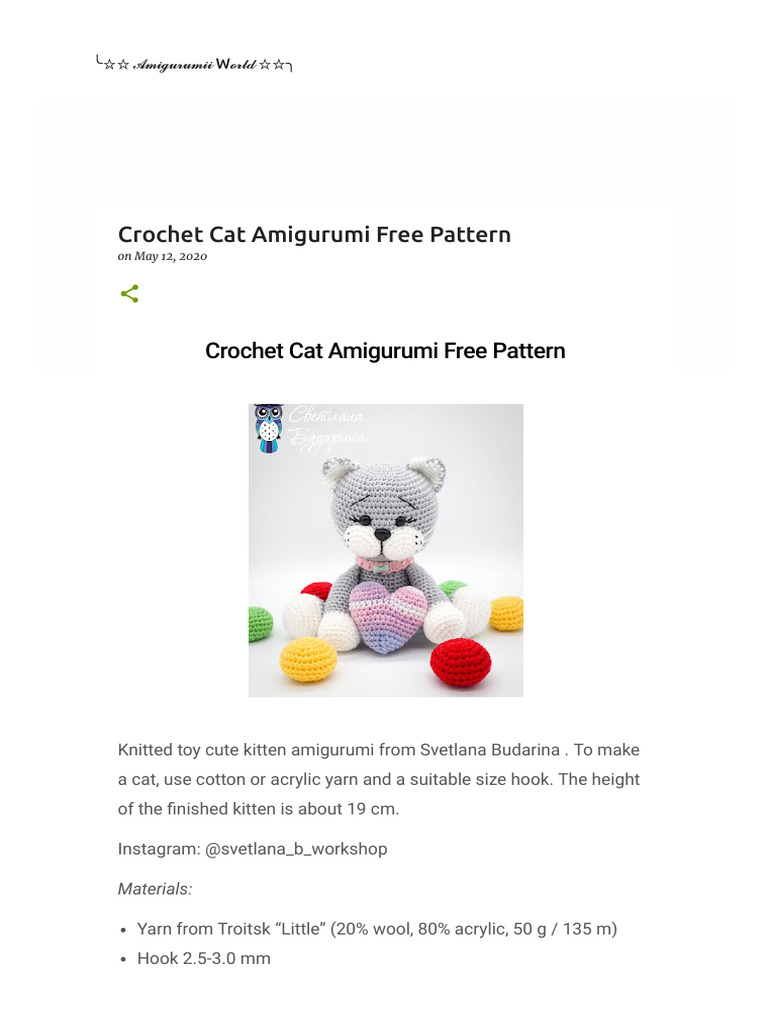 Crochet Cat Amigurumi Free Pattern PDF Crochet Amigurumi