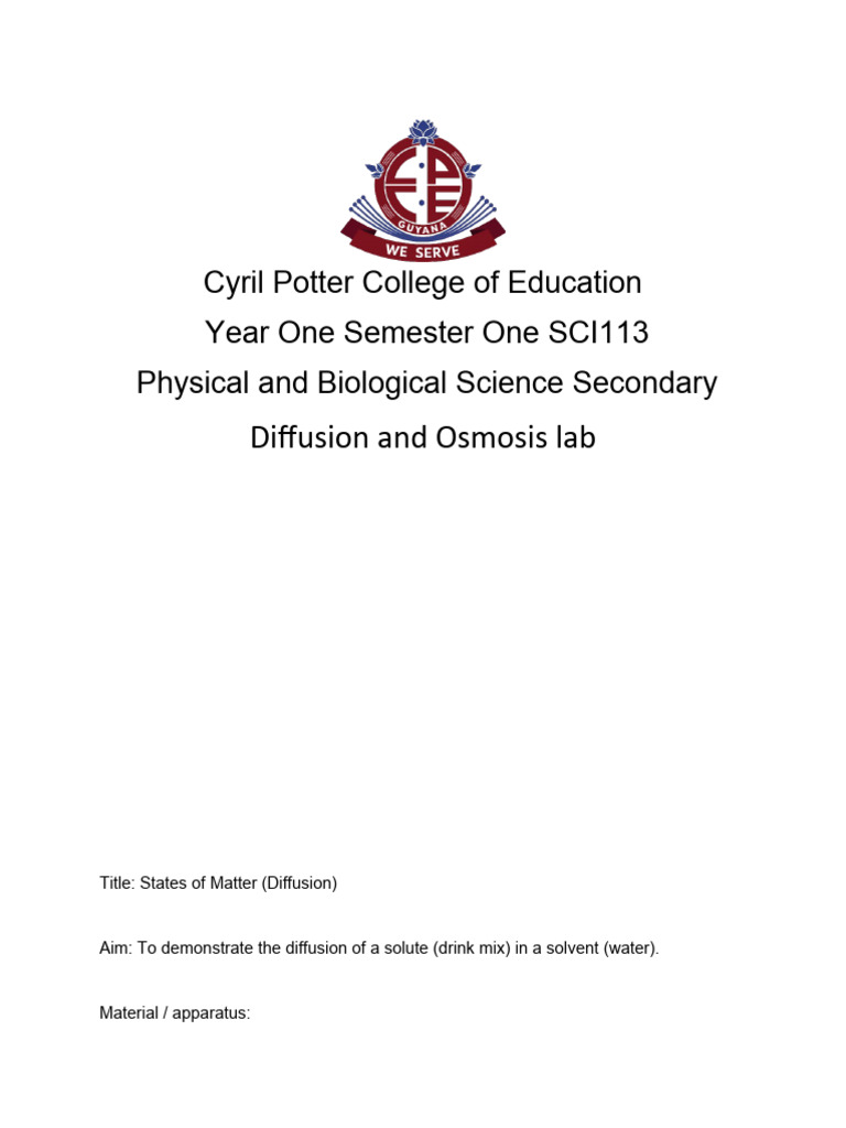 Diffusion and Osmosis Lab Report | PDF | Osmosis | Chemistry