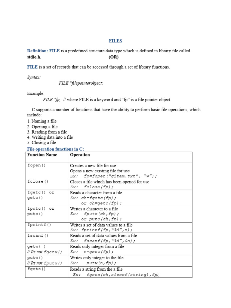 FILES in C Programming Language | PDF | Pointer (Computer Programming ...