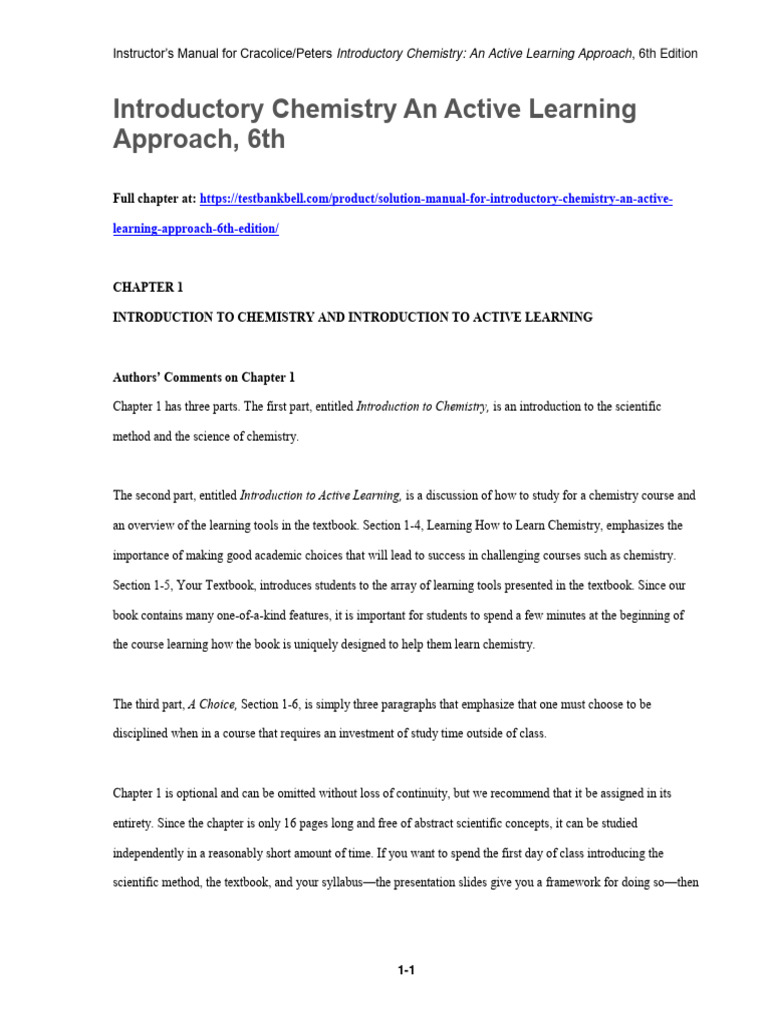 Solution Manual For Introductory Chemistry An Active Learning Approach