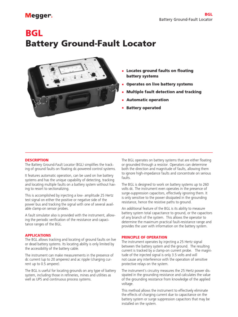 MEGGER BGL Battery Ground Fault Locator PDF Capacitor Electrical