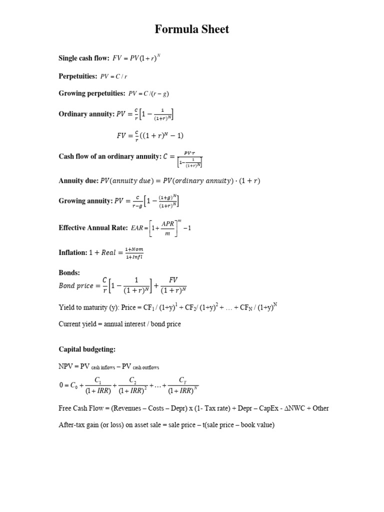 Formula Sheet | PDF