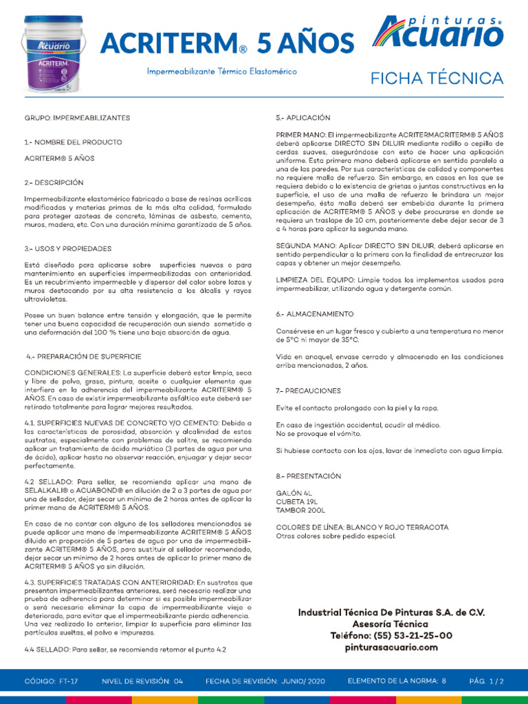 FT Acriterm 5 Años Iso | PDF