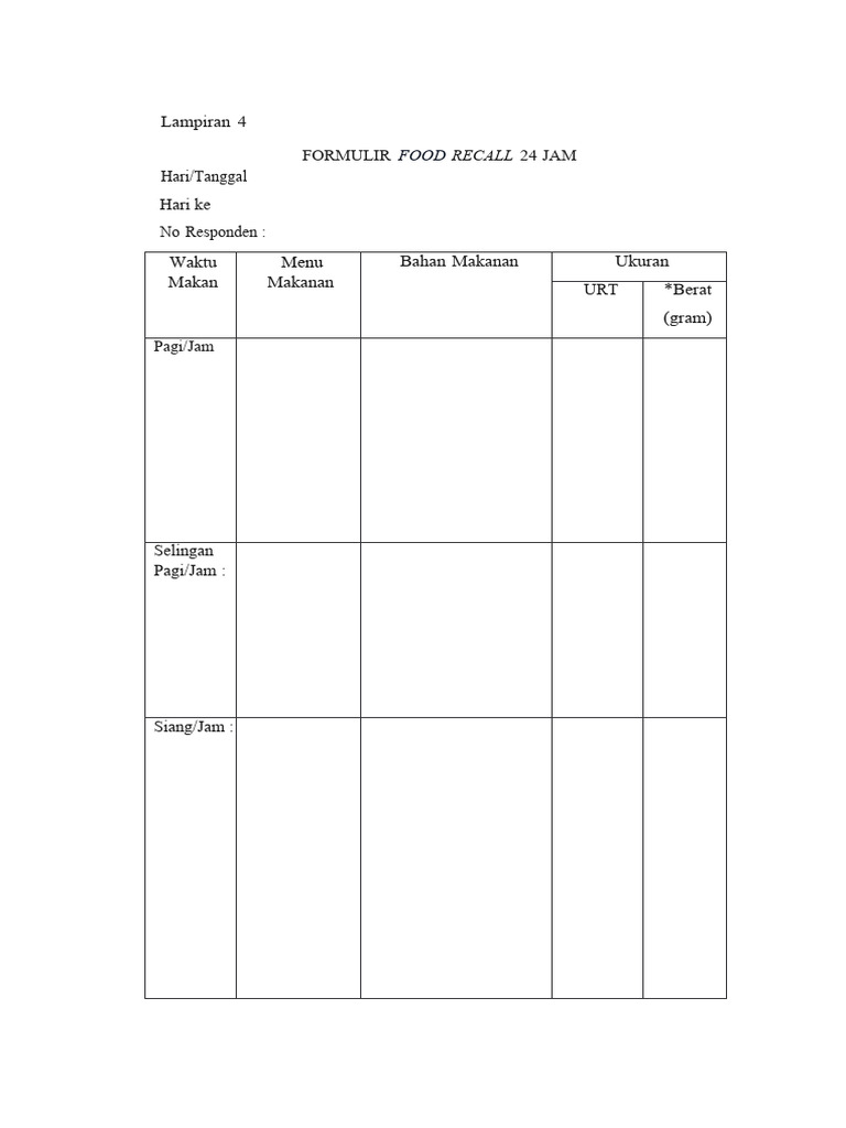 Form Food Recall | PDF | Self-Improvement | Wellness