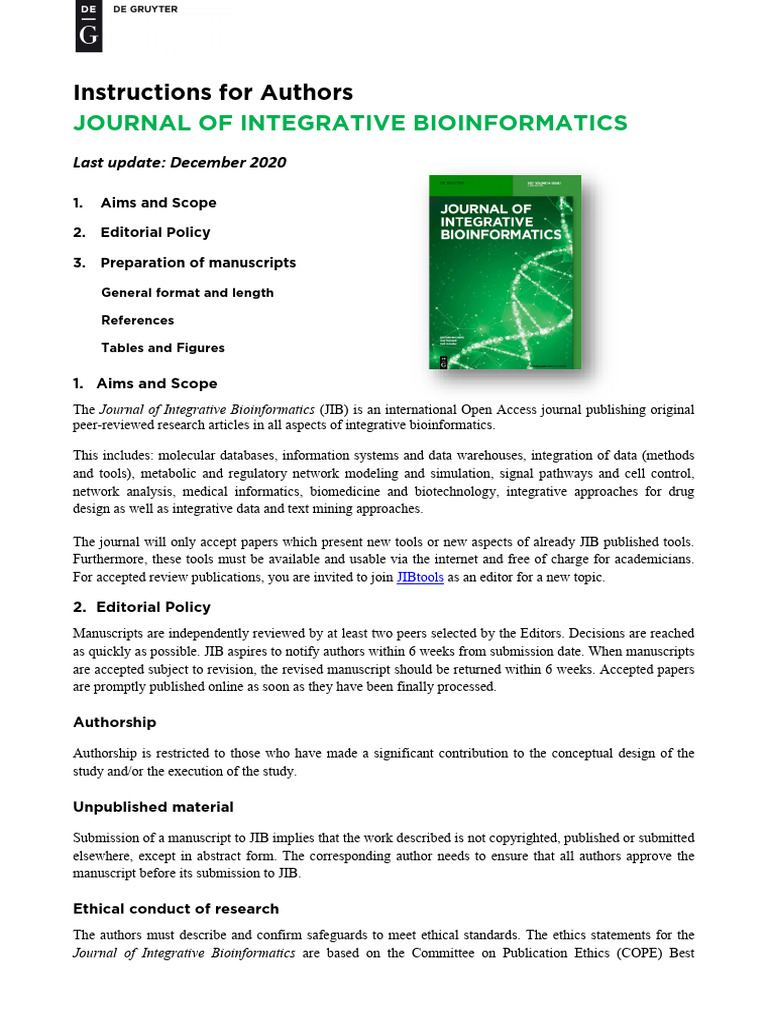JIB Instructions For Authors PDF Academic Journal Bioinformatics