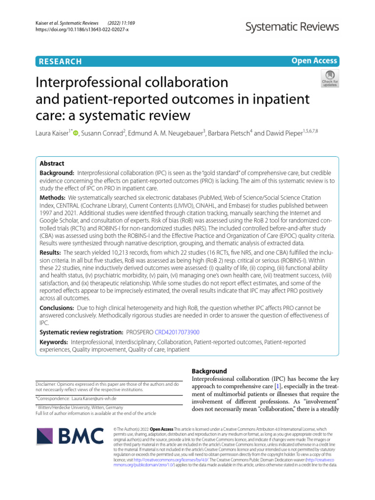 Interprofessional Collaboration and Patient-Reported Outcomes in ...