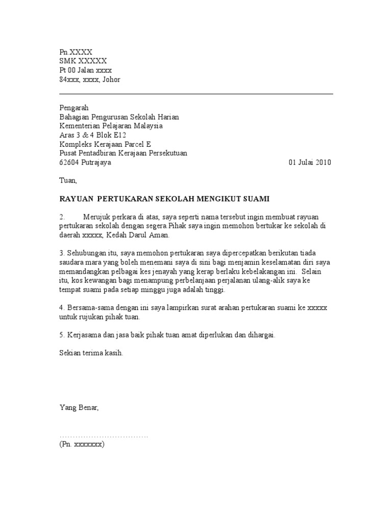 Contoh Surat Pertukaran Pdf