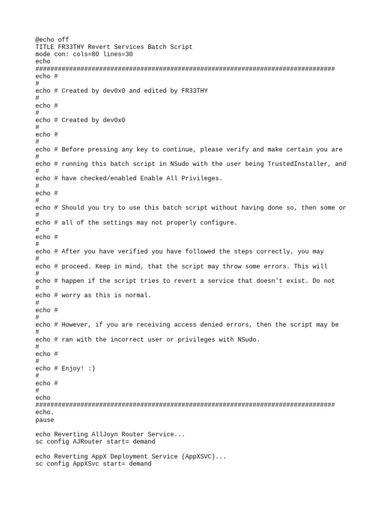 Batch Script to Revert Windows Services | PDF | Teaching Methods ...