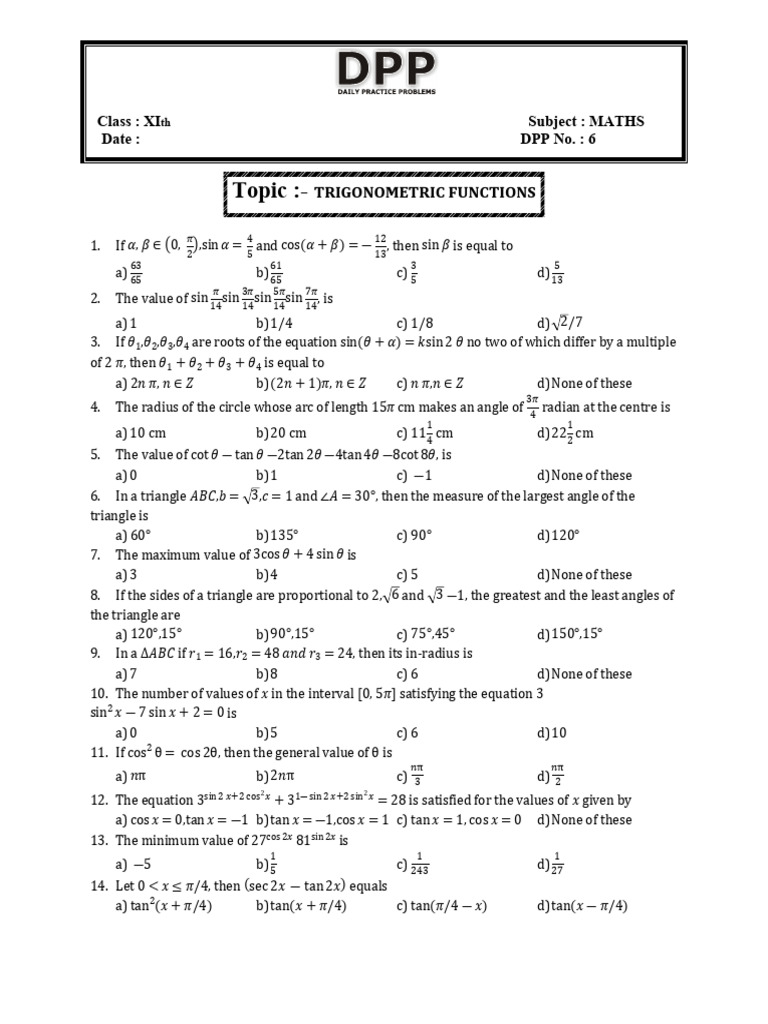 Trigonometric Functions Exam Questions | PDF | Triangle | Mathematics