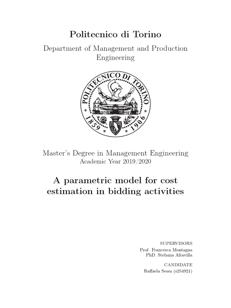 A Parametric Model For Cost Estimation in Bidding Activities | PDF ...