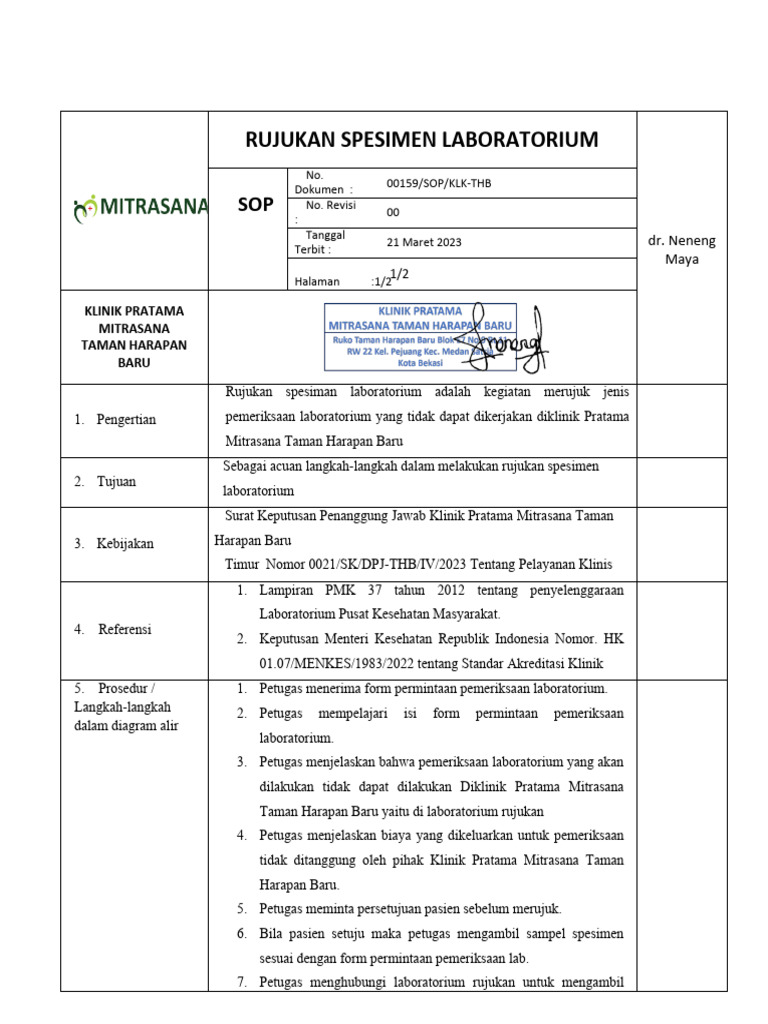 Rujukan Spesimen Laboratorium Klinik | PDF | Sains & Matematika
