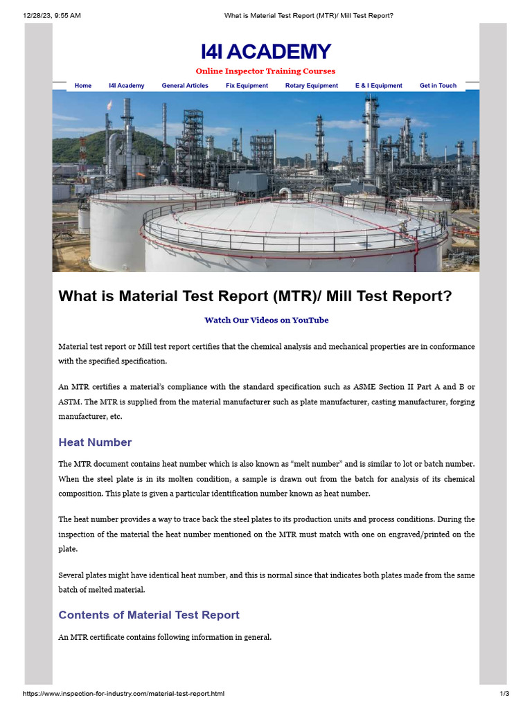 What Is Material Test Report (MTR) Mill Test Report PDF Stainless