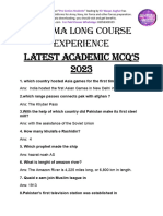 PMA Latest Academic Experience MCQ