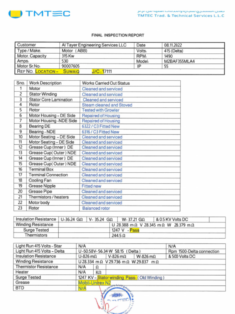 2511 D Pump - Final Inspection Report | PDF