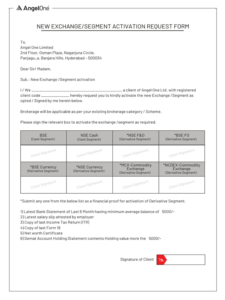 Exchange/Segment Activation Request | PDF | Taxes | Derivative (Finance)